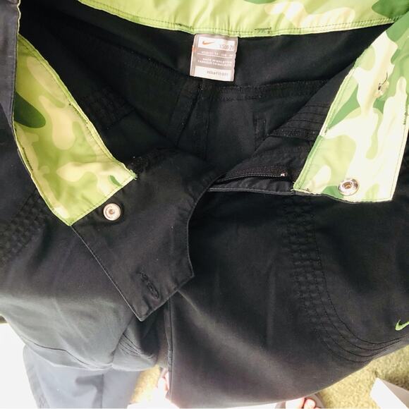 Y2k Vintage Nike Dri Fit Black Cargo Pants Green Camo Trim Roll Cuffs Pockets - Picture 12 of 16